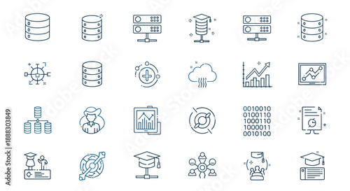 Data server icons set for business analytics and digital technology