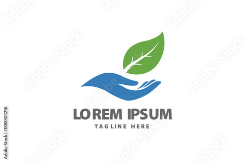 Hand holding a green leaf organic nature concept Vector logo template