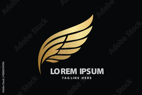Golden winged feather icon for luxury brand Vector logo template