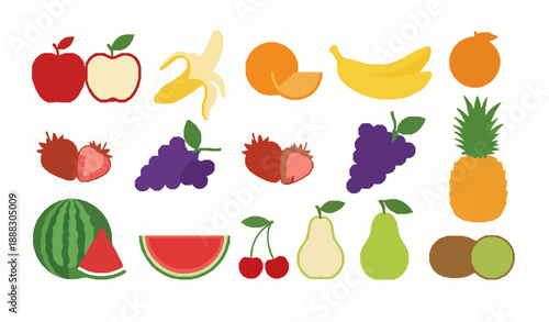 Fresh fruits collection flat vector illustration healthy food isolated on white
