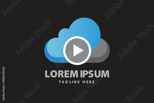Blue cloud with play button icon for media streaming Vector logo template