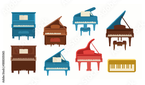 Cute cartoon piano collection flat vector illustration for kids