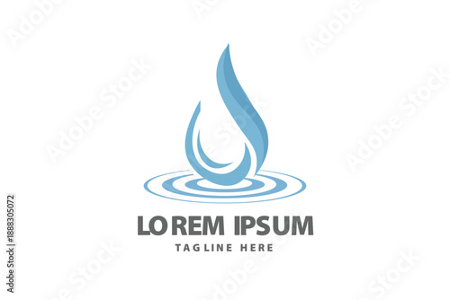 Blue water drop with circular ripples at base Vector logo template