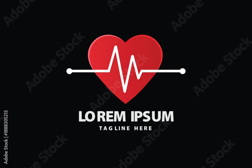 Red heart with a white heartbeat pulse line Vector logo template