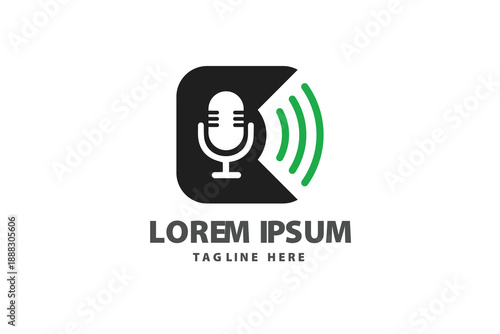 Microphone inside a speech bubble with waves Vector logo template