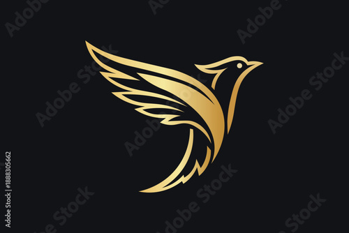 Golden phoenix bird spreading its wings Vector logo template