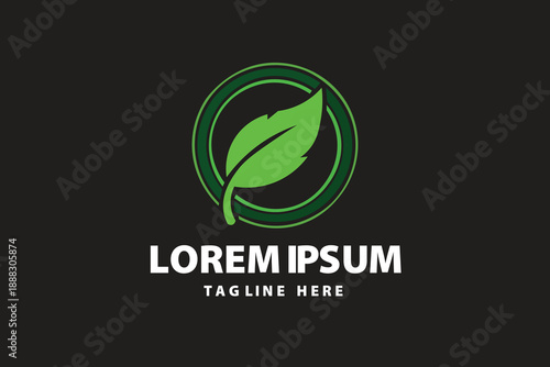 Green leaf within a circular stroke outline Vector logo template