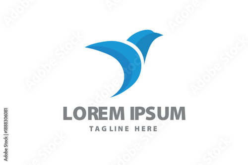 Abstract Blue Bird Wing Flying Upward Vector logo template