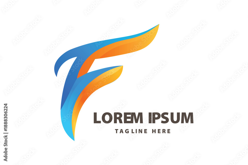 Obraz premium Abstract Letter F Swoosh Dynamic Motion Concept Vector logo template