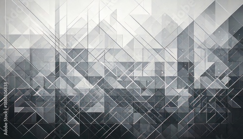 Abstract geometric background with overlapping triangles and lines in grayscale.