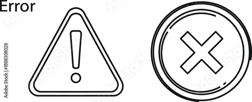 Collection of basic warning and error interface symbols showcasing danger alerts, failure notifications,.