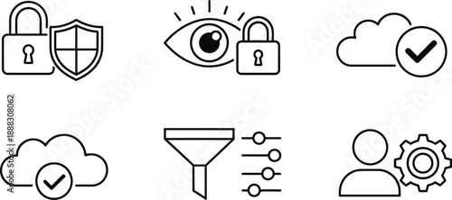 Security and data processing icons illustrate important concepts for modern cloud application design and management.