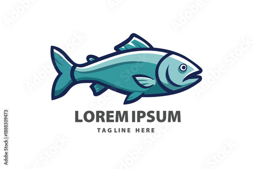Detailed Blue Salmon Fish Swimming Side View Vector logo template