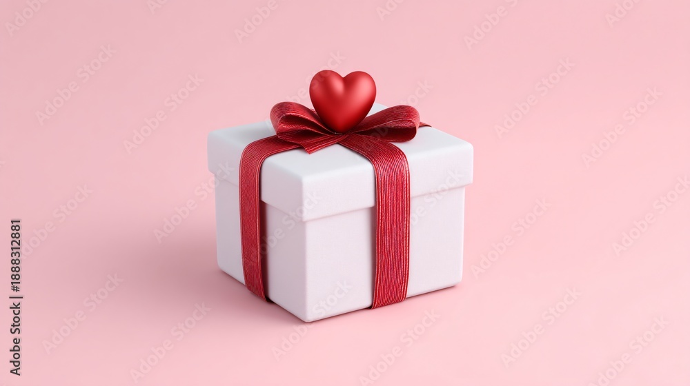 Obraz premium valentines gift box with ribbon, romantic present concept, isolated on clean background