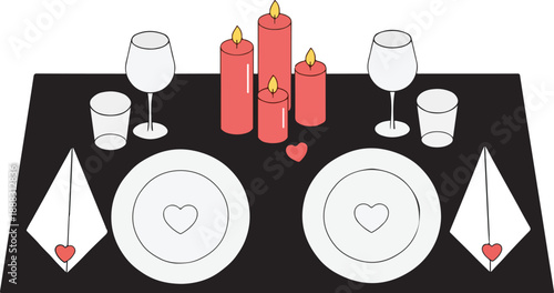 Romantic Valentine Dinner Table Setting with Lit Candles and Heart Accents for a Special Evening