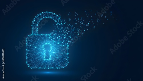 Wallpaper Mural A digital illustration of a padlock with a keyhole made of glowing blue particles on a dark background viewed from the front Torontodigital.ca