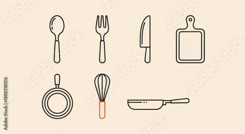 Kitchen utensils illustrations set isolated on neutral background