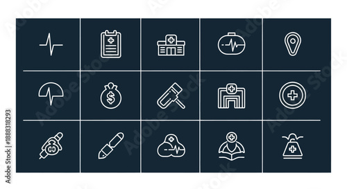 Medical icons healthcare symbols and illustrations on dark background
