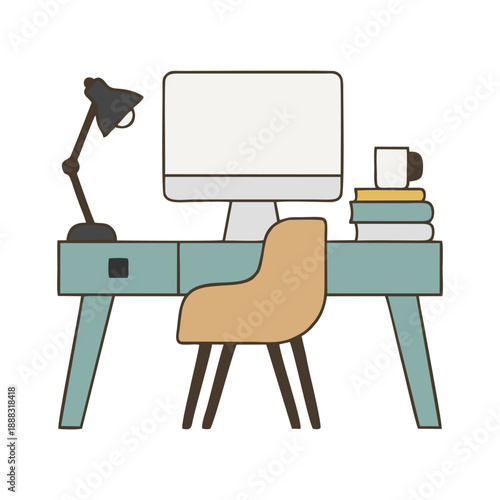 Modern Office Desk Workspace Illustration.