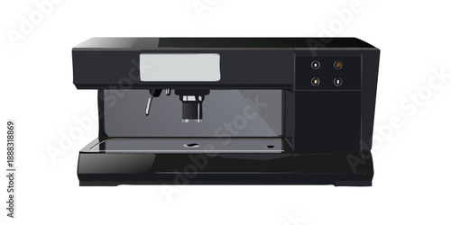 A sleek, matte black modern espresso coffee machine with chrome accents, professional design, isolated on a pure white background, 8k resolution