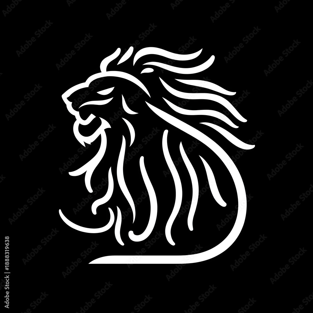 Naklejka premium White lion head with mane on black background