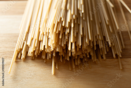 A closeup view of a pile of gluten-free capellini pasta.