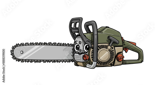 Charming chainsaw cartoon character with adorable features and friendly expression in vector format