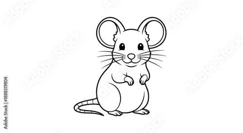 Charming mouse character line art illustration with delightful whiskers and friendly face