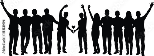 Group of people celebrating with raised arms in unity