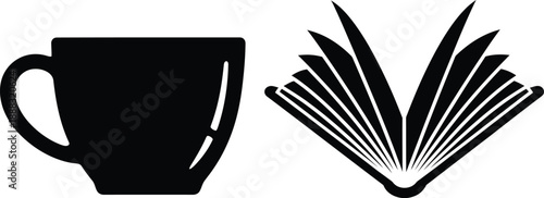 Coffee and book simple silhouette graphic