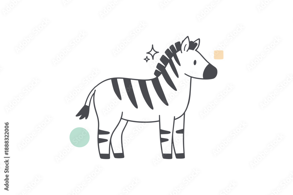 Fototapeta premium Cartoon zebra illustration with stripes and geometric shapes