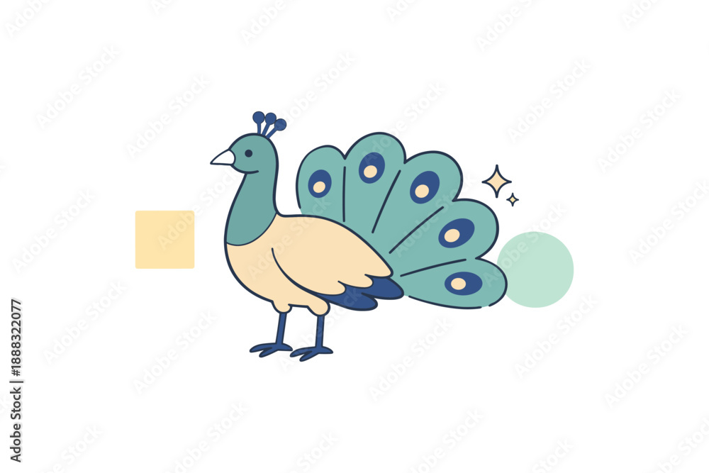 Obraz premium Colorful peacock illustration with geometric shapes and decorative elements