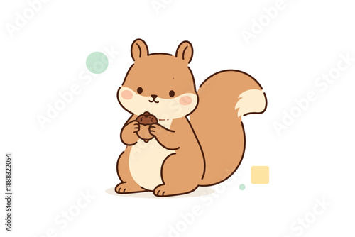 Cute cartoon squirrel holding acorn with colorful shapes