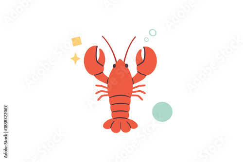 Colorful cartoon lobster with decorative elements on white background