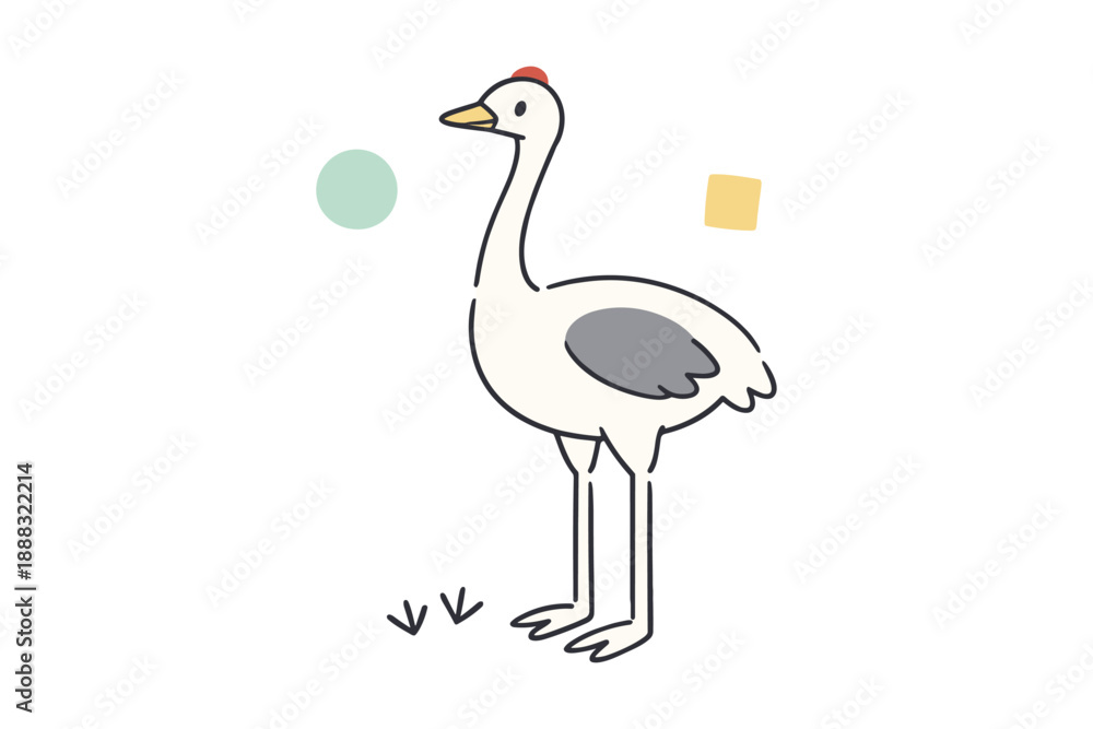 Naklejka premium Minimalist illustration of an ostrich with geometric shapes on white background