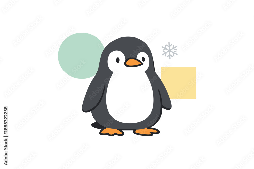 Fototapeta premium Cute cartoon penguin illustration with geometric shapes on white background