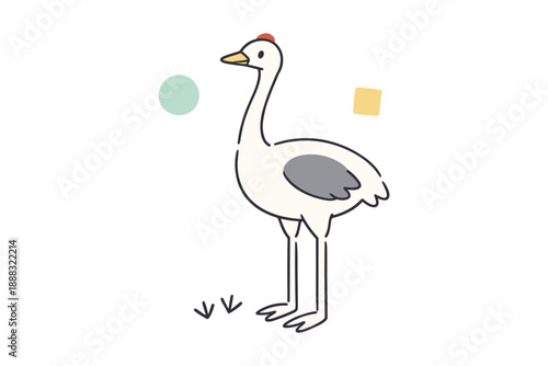 Minimalist illustration of an ostrich with geometric shapes on white background