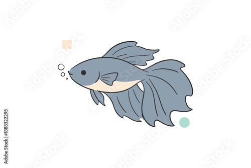 Elegant blue betta fish with flowing fins and bubbles on minimalist background