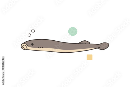 Illustrated lamprey with minimalist design and simple shapes