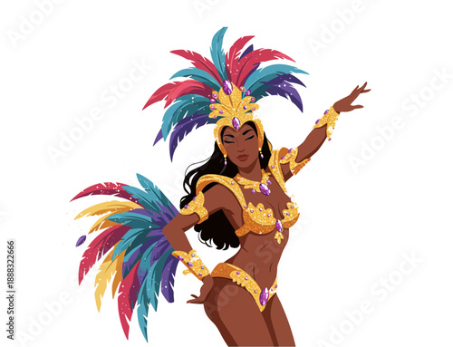 Beautiful Samba Dancer Woman in Colorful Feather Costume
