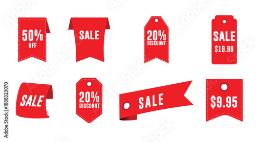 Red Sale Discount Price Tags and Promotional Labels Set