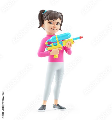 3d girl standing with water gun