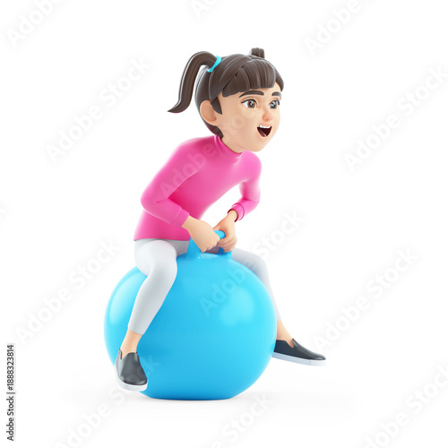 3d girl bouncing on a hopper ball