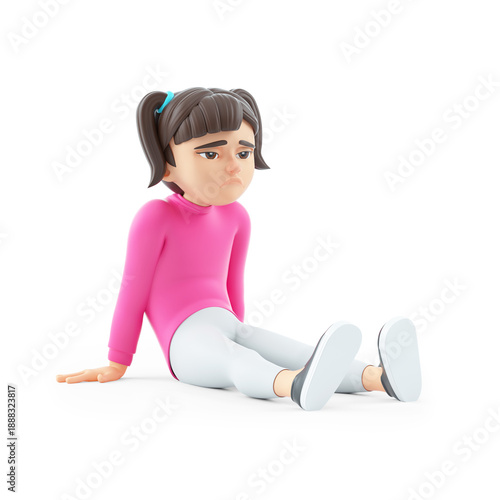 3d sad girl sitting on the floor