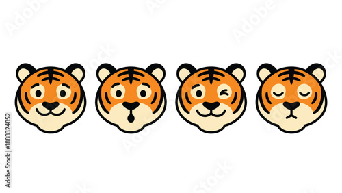 Tiger Emoji Faces: Cartoon Animal Emotions