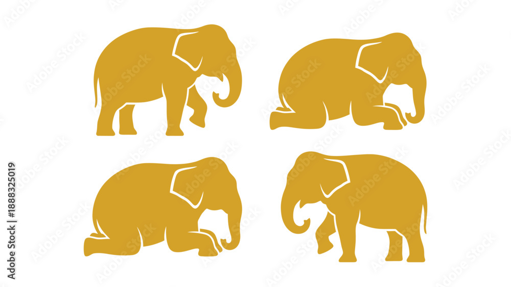Fototapeta premium Elephant Silhouettes: Gold Vector Collection