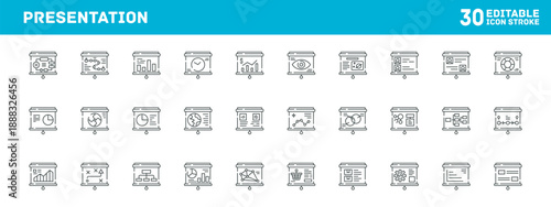 Minimalist presentation slide elements in business workspace, icon set for UI mockup and dashboard illustration