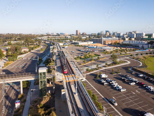 The new San Diego blue line trolley station platform in La Jolla