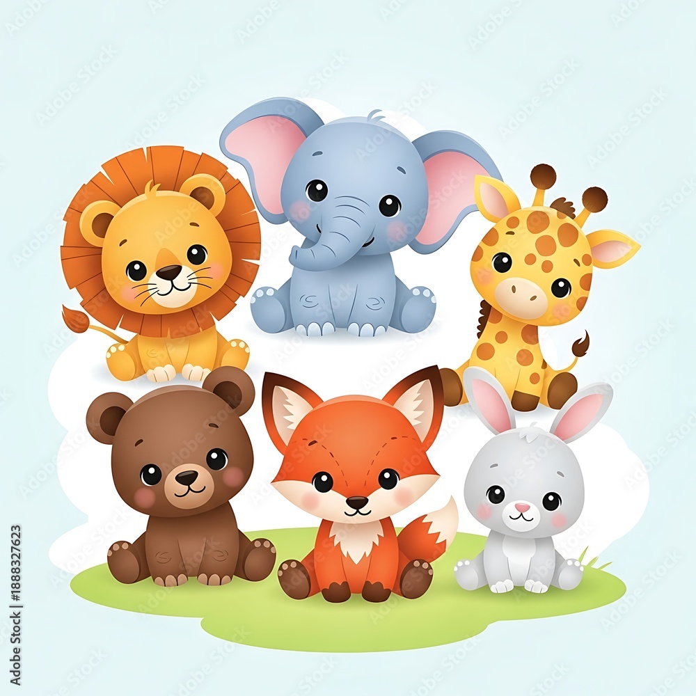 Fototapeta premium Cute cartoon animals set illustration for education and decoration
