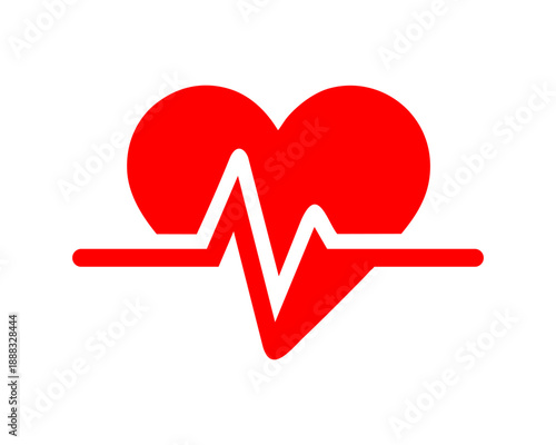 A red heart icon with a prominent ECG heartbeat line, symbolizing health, cardiology, and medical care.